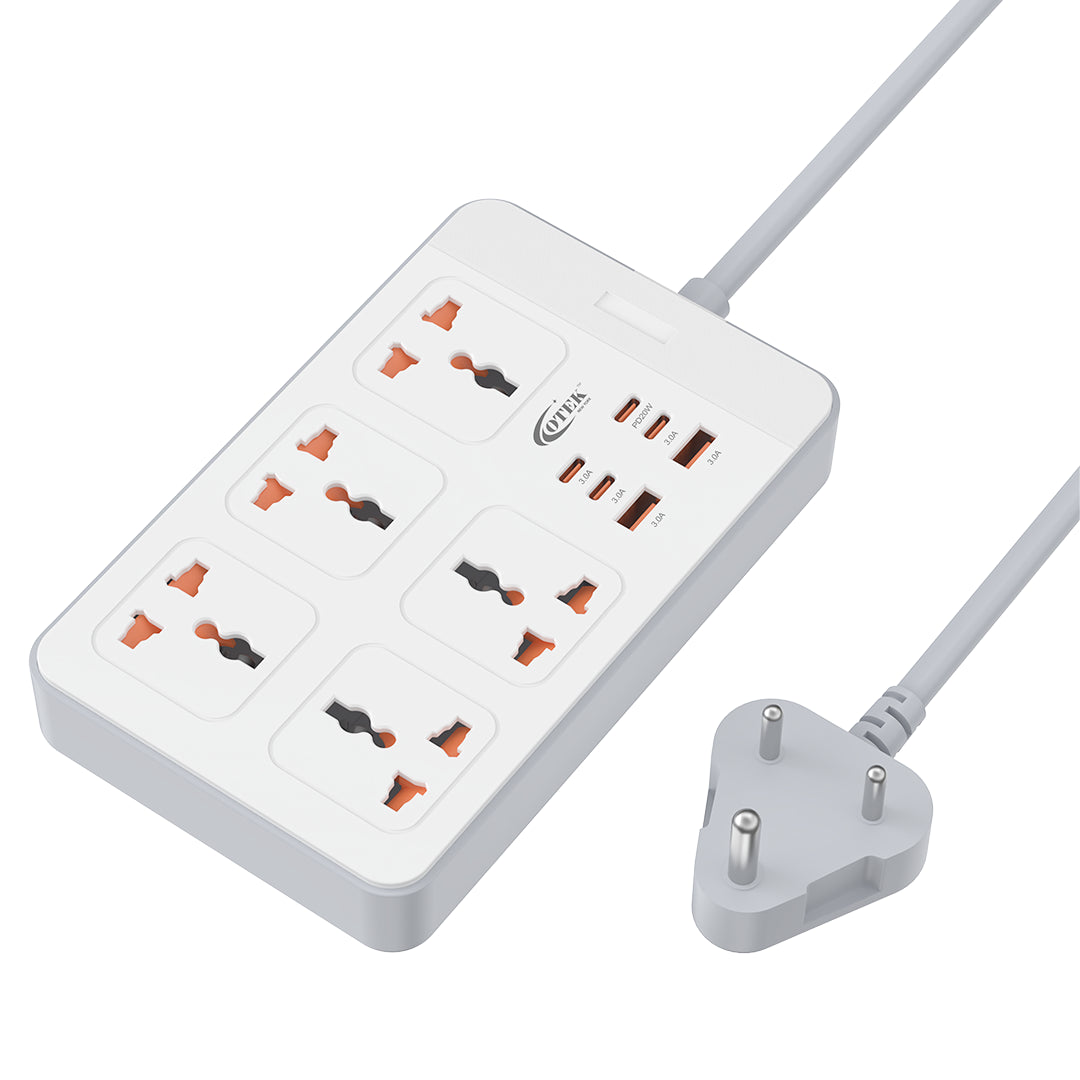 Otek World VoltSafe 524 extension board featuring 5 AC outlets and a 2-meter long cord, suitable for home and office use