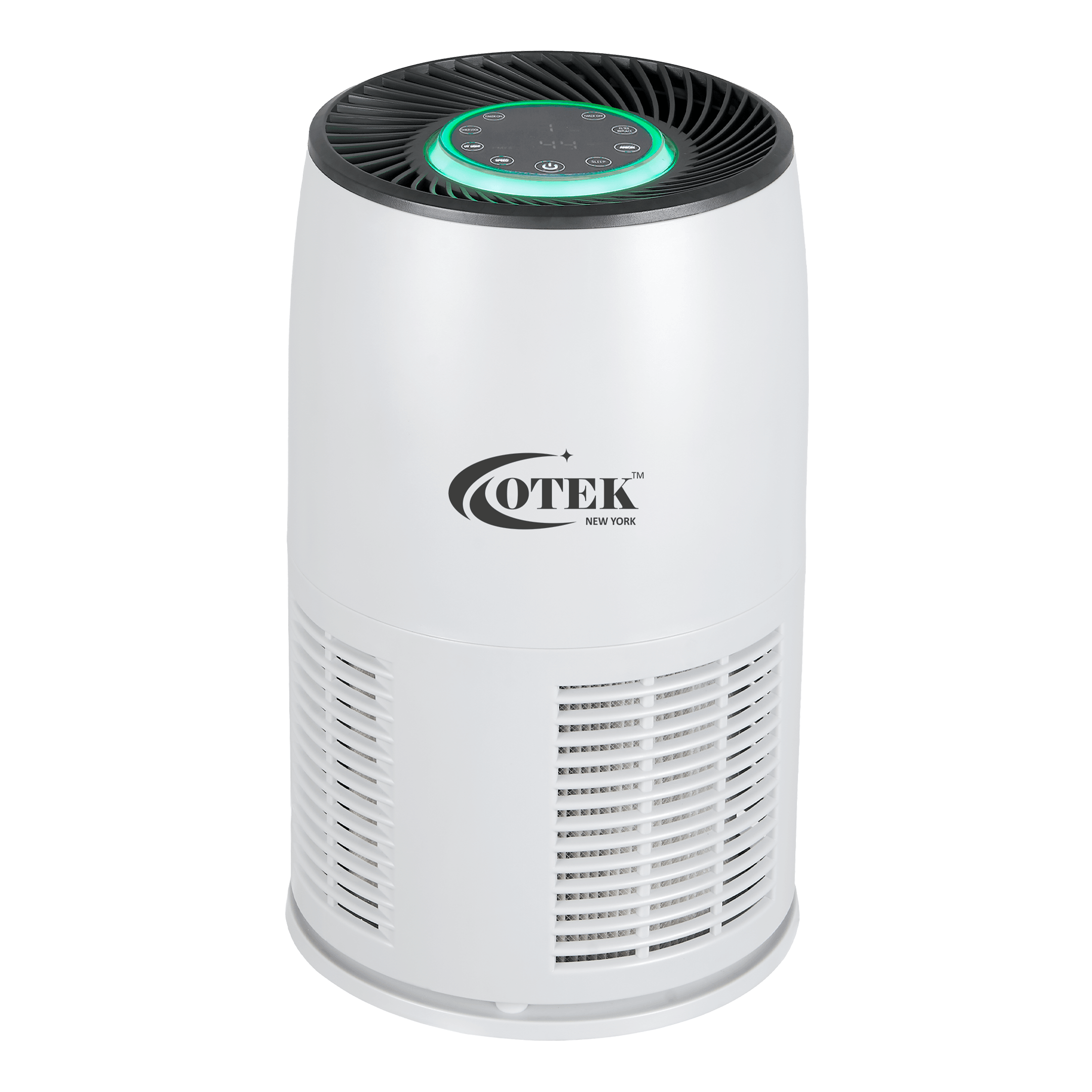 White Otek World 352A Air Purifier, featuring HEPA H13 and activated carbon filters