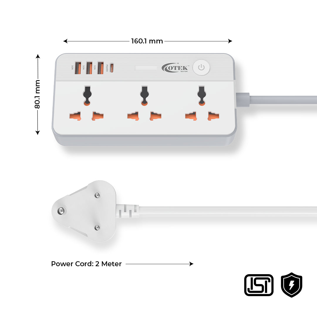 Side view of the Otek World VoltSafe 331, emphasizing its streamlined profile and the integrated 2-meter long power cable