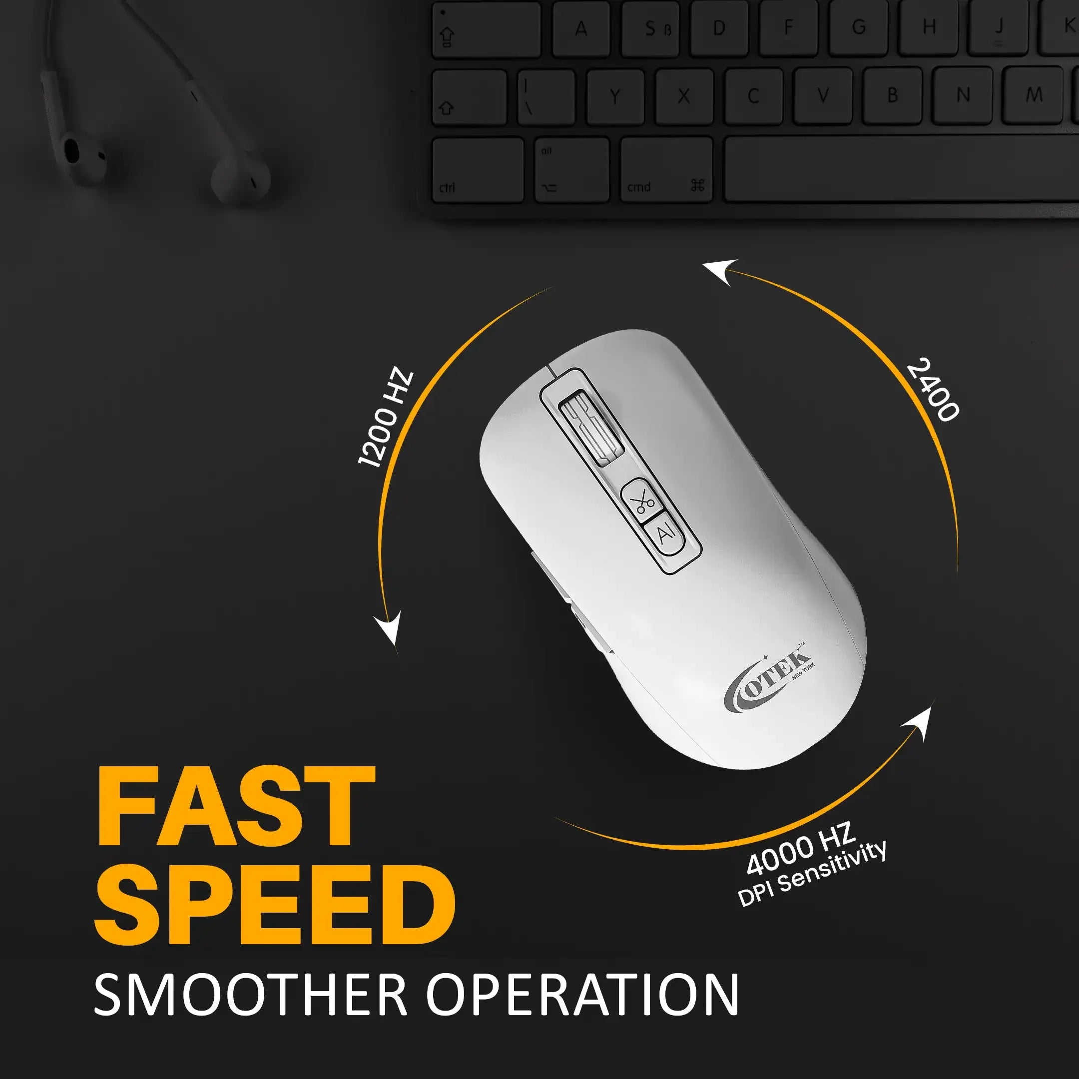 BM09 AI Mouse in white, designed by Otek World for seamless translation and voice-enabled workflows.