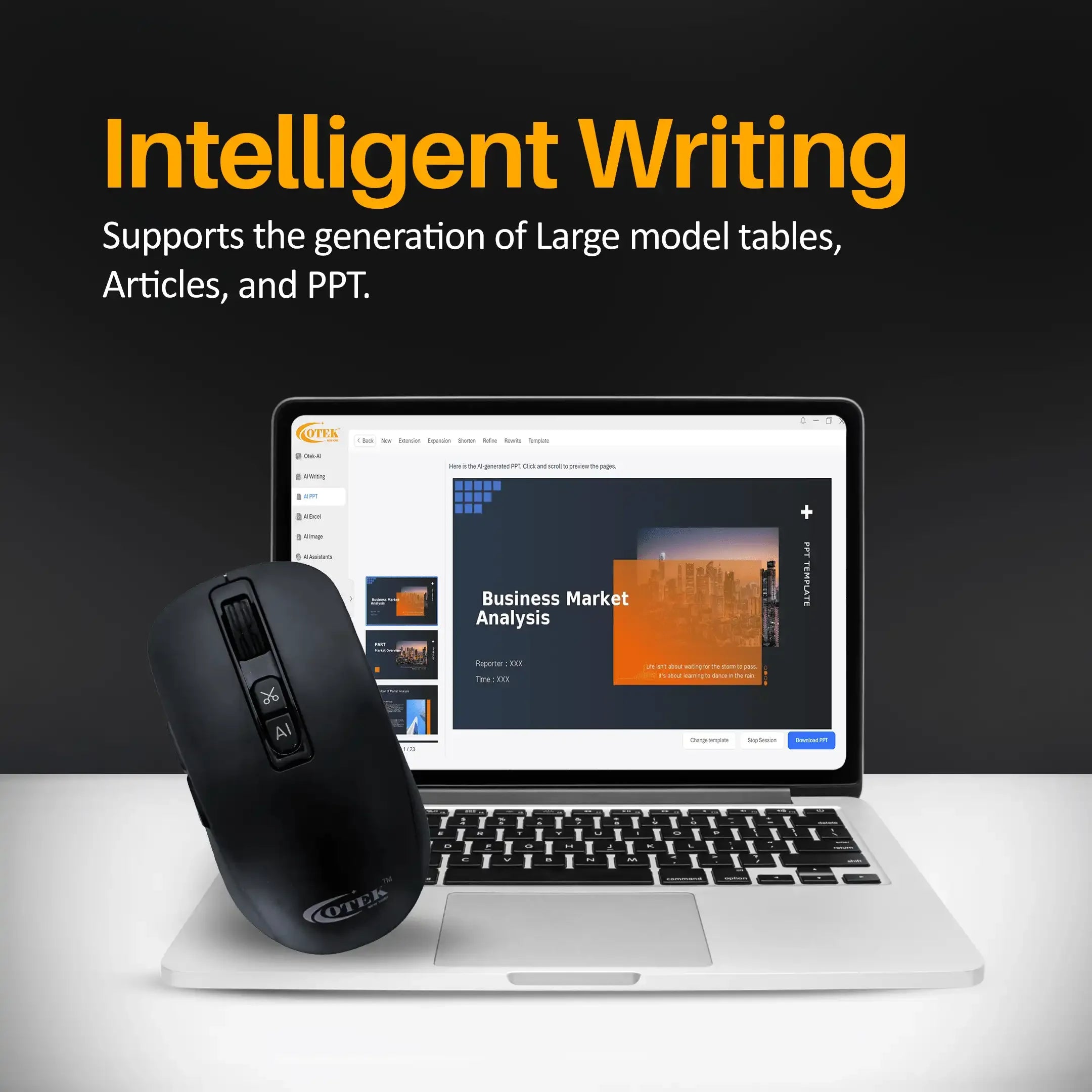 BM09 AI Integrated Mouse by Otek World with innovative OCR, voice recognition, and translation features.