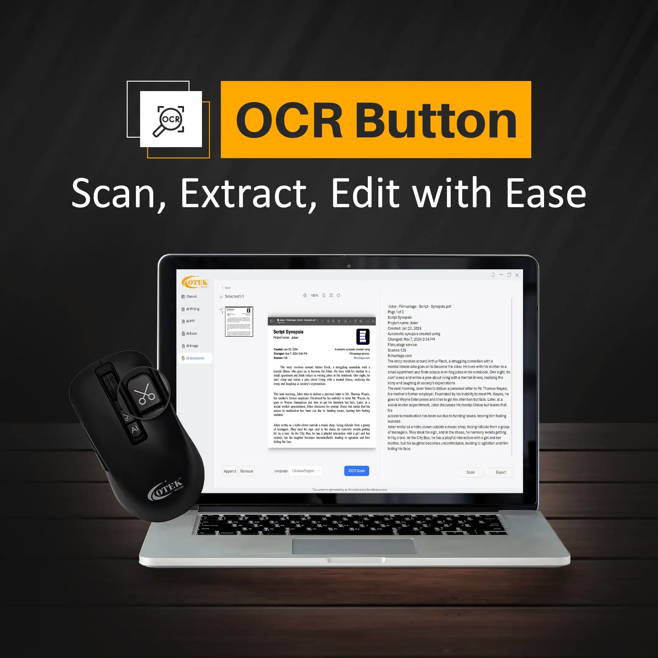 Otek World BM09 AI Mouse, the smart device for enhanced productivity across multiple platforms.