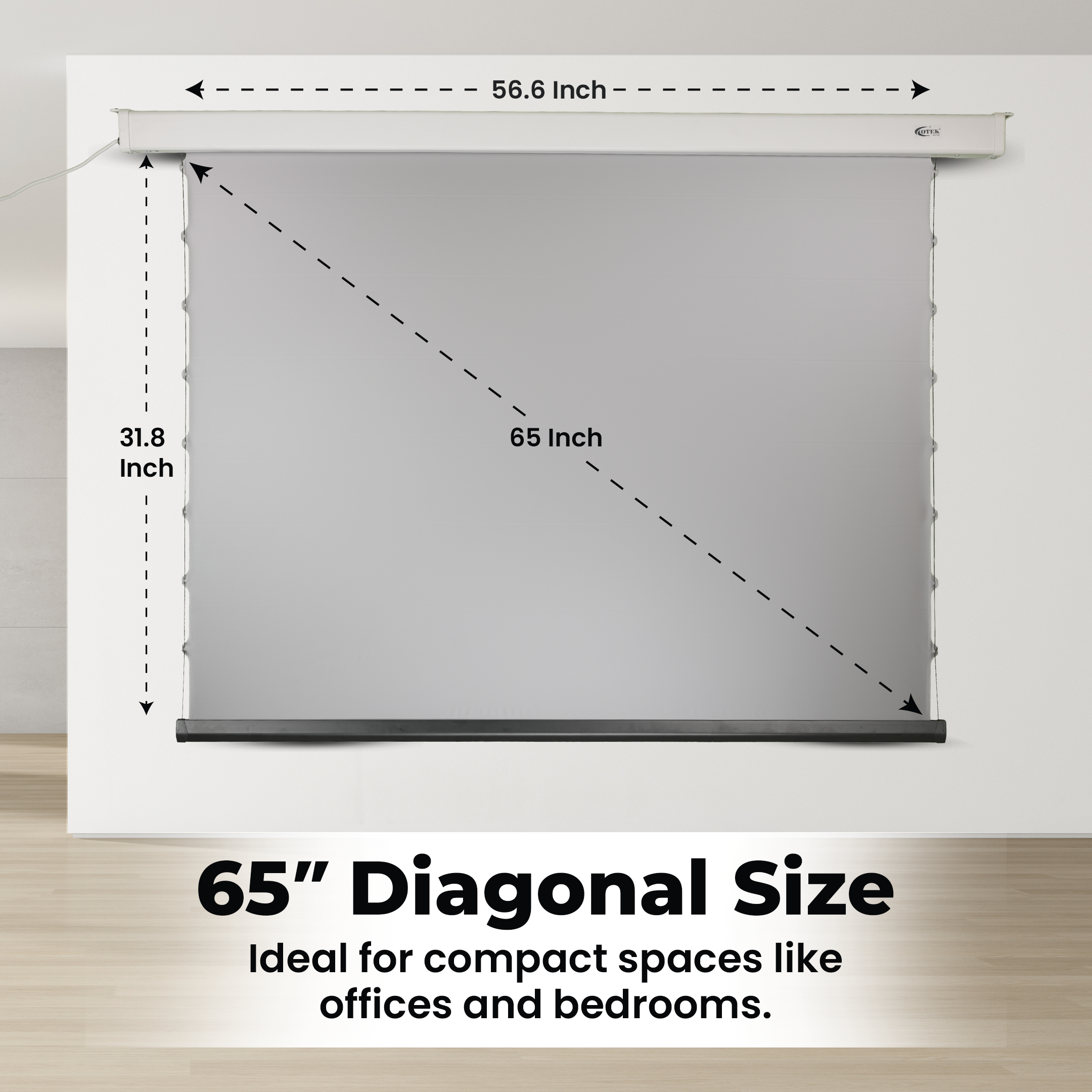 CineCast M65 motorised projector screen featuring anti-angular ALR fabric with 1.8 gain for sharp visuals.