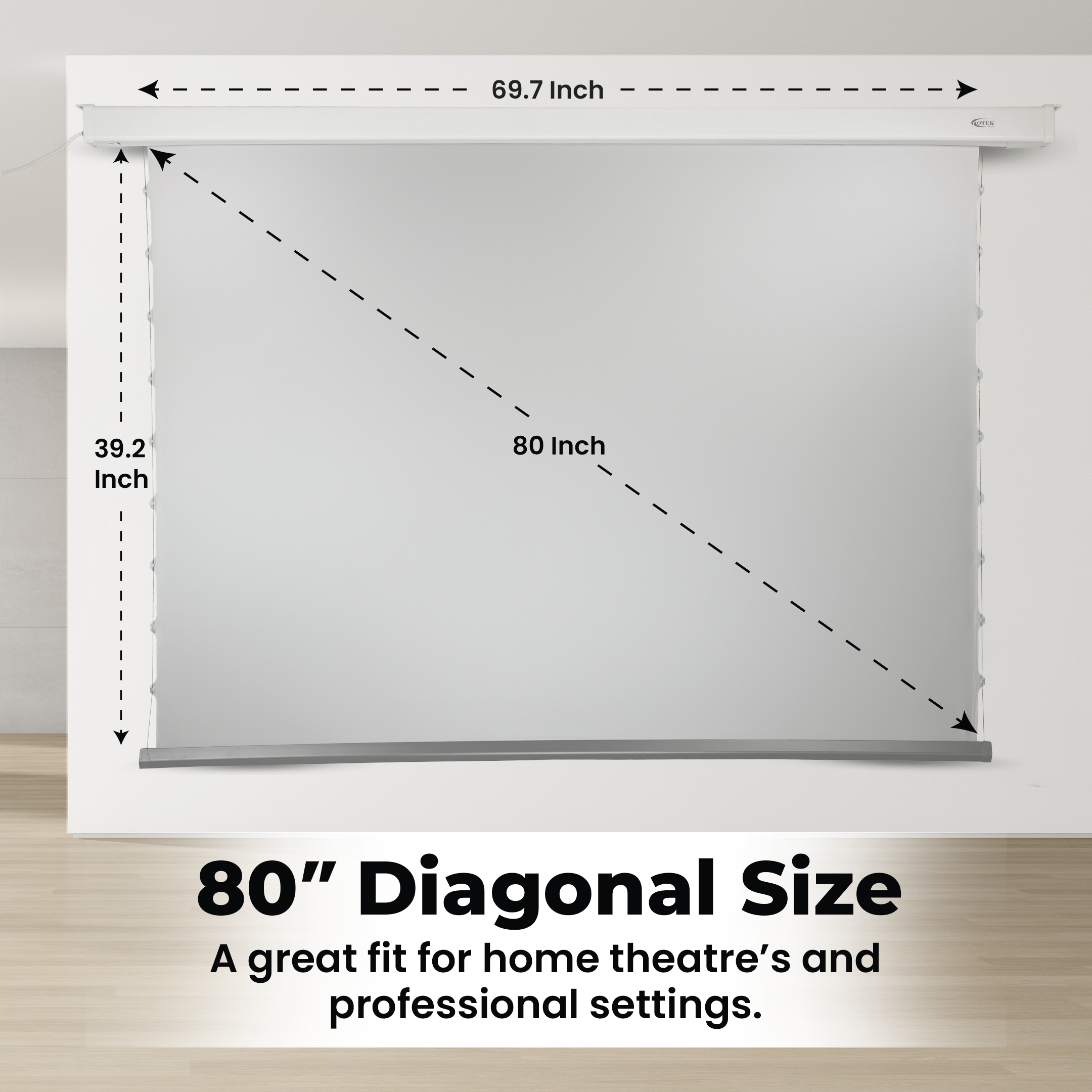 CineCast M80 motorised projector screen featuring advanced anti-angular ALR fabric with 1.8 gain.