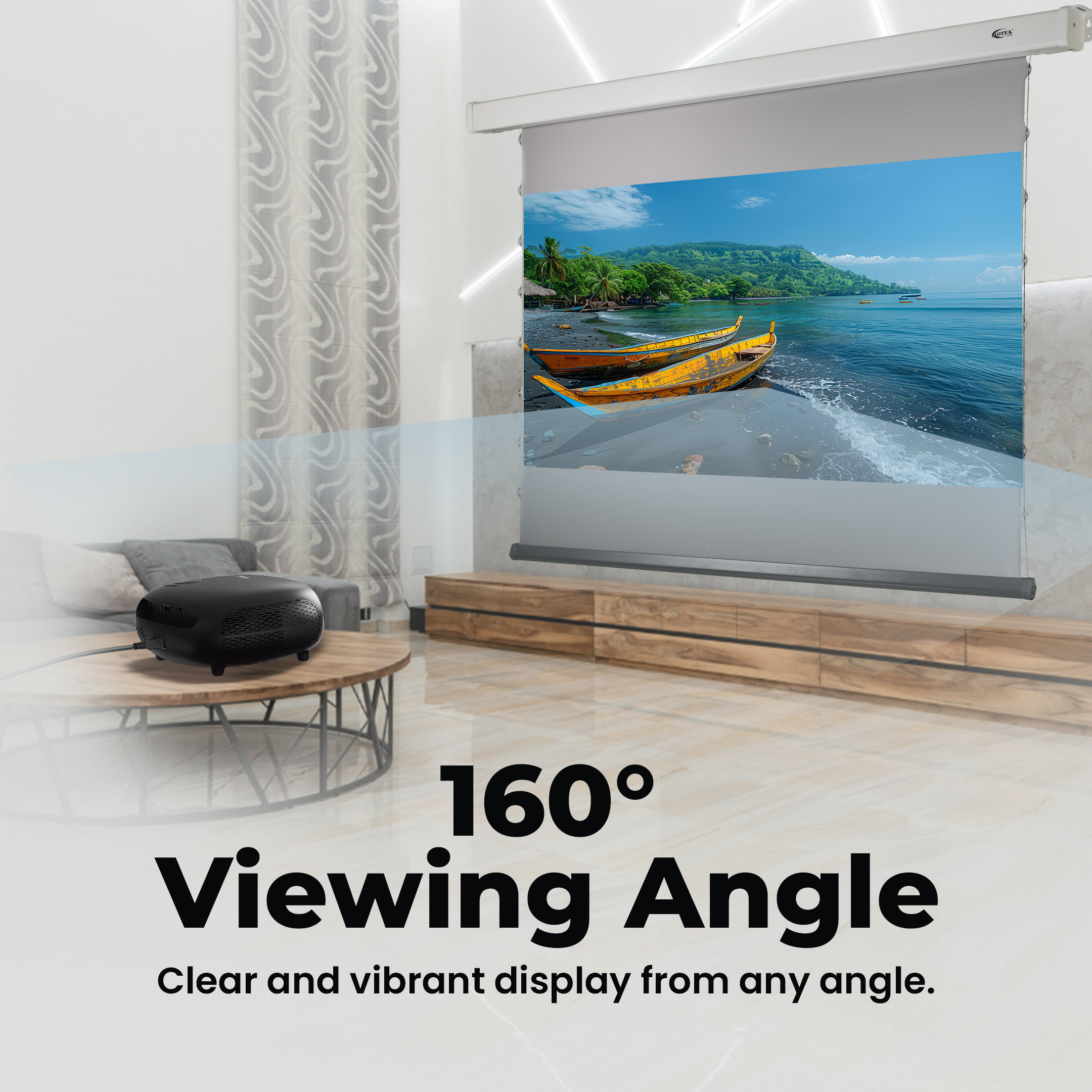 80-inch motorised projector screen M80 by Otek World, perfect for home theater, gaming, and presentations.