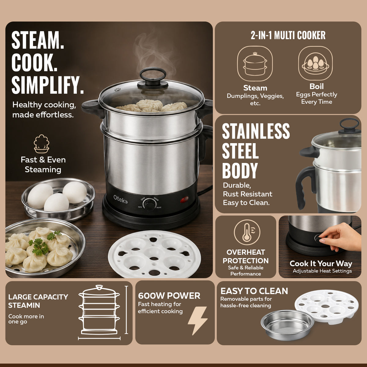 OTEK Multi Chef Kettle 1.2L | Steamer