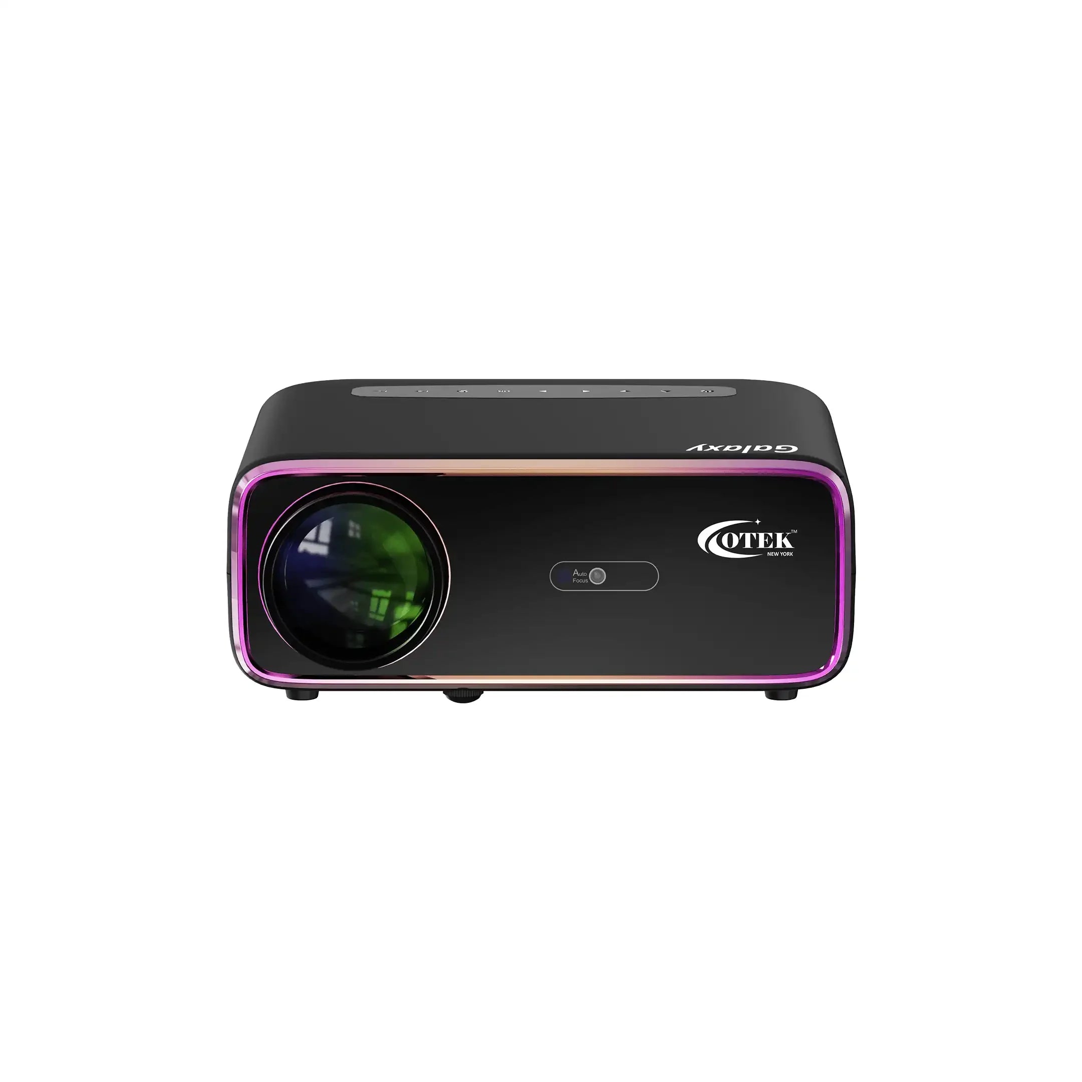 Otek World Galaxy Smart FHD Projector in black, perfect for homes, schools, and offices with 4K support.