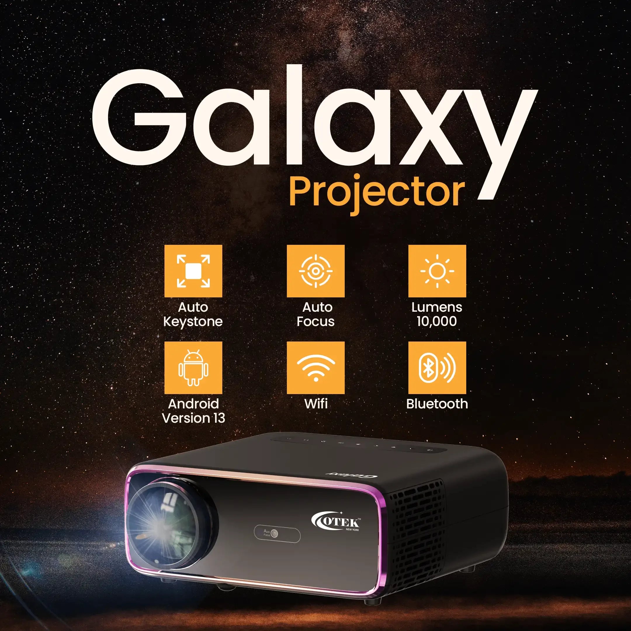 Smart FHD Projector with Android 13, WiFi 6, and Bluetooth, designed for seamless office presentations.