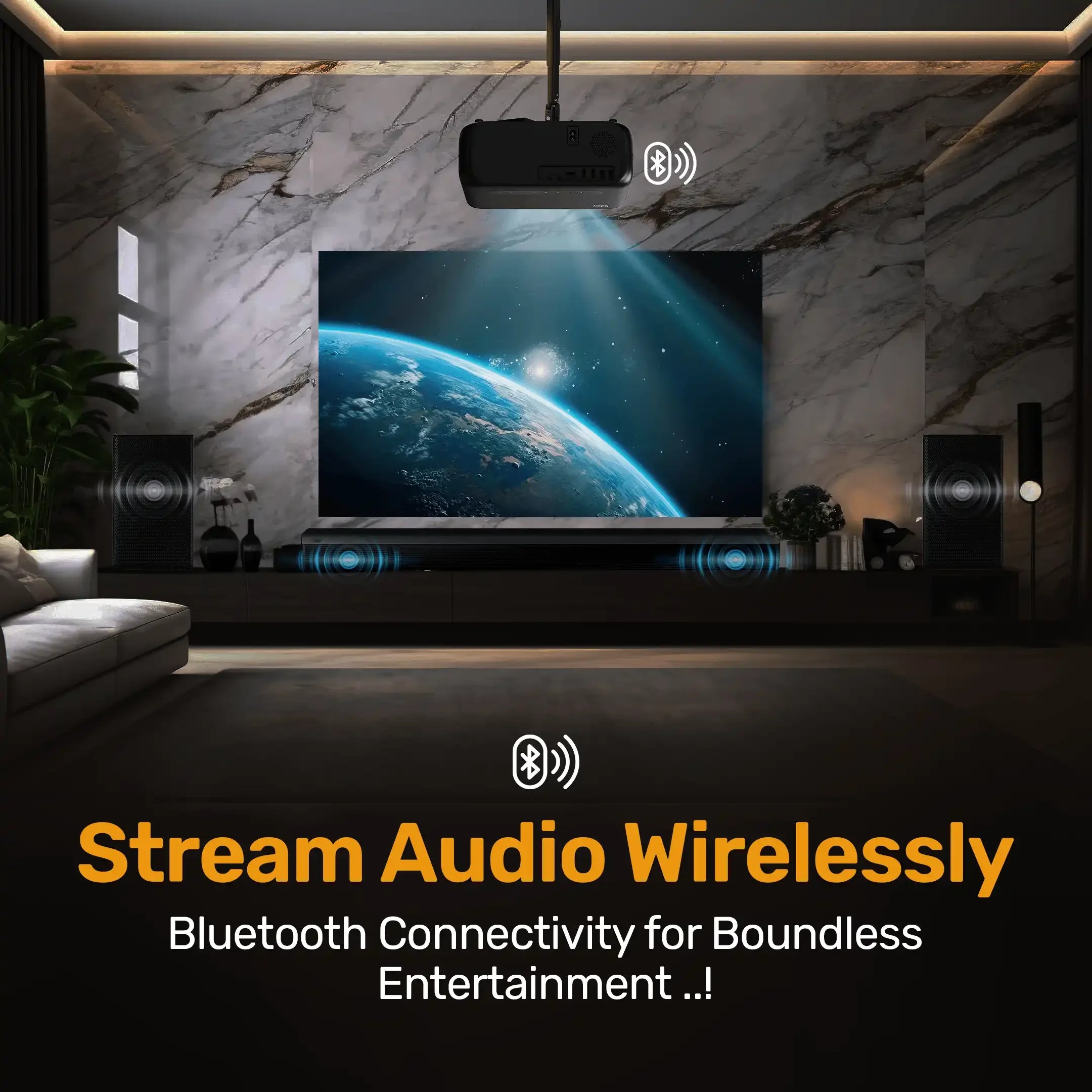 Otek World Galaxy Smart FHD Projector with 10,000 lumens brightness and Android 13 for a cinematic experience.