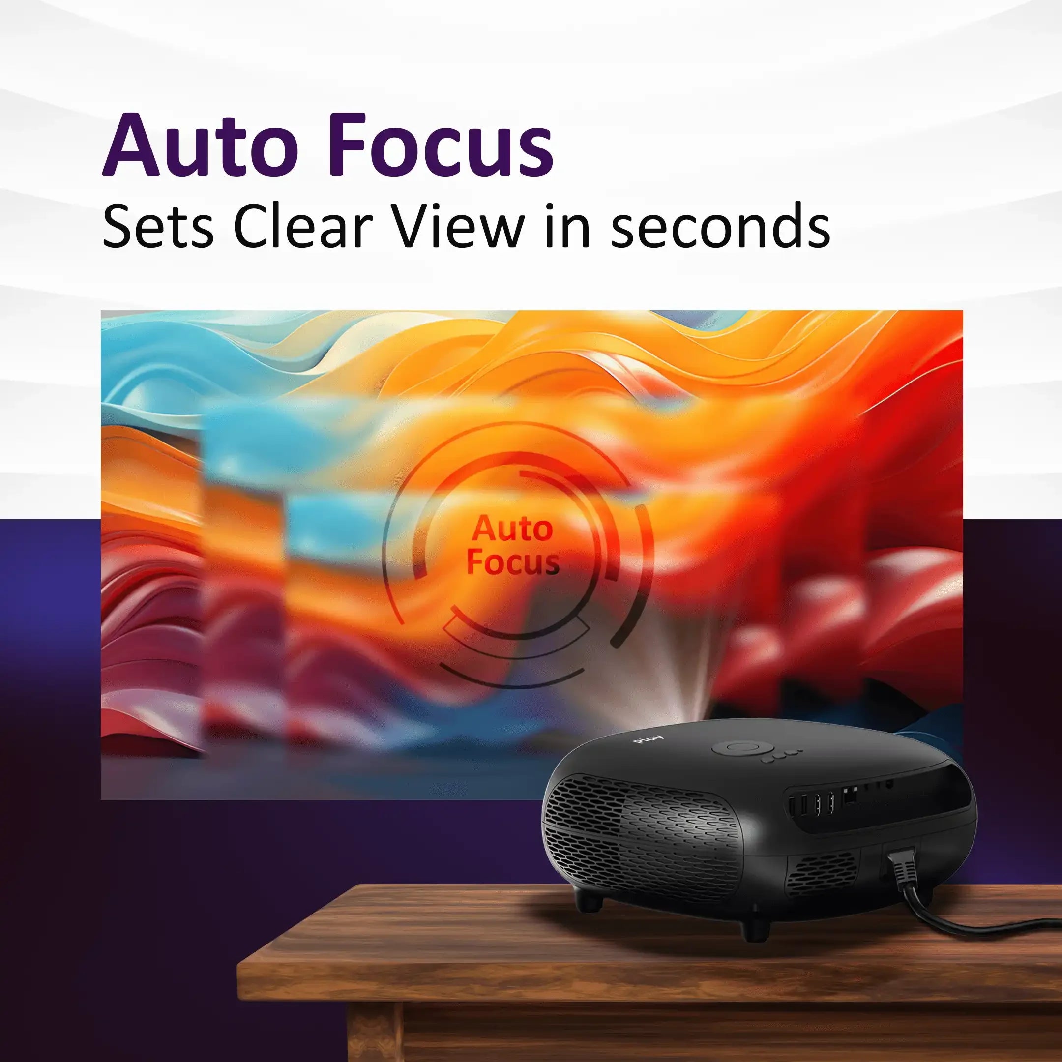 Black Play Smart FHD Projector with a 250-inch cinematic display and robust performance for presentations.