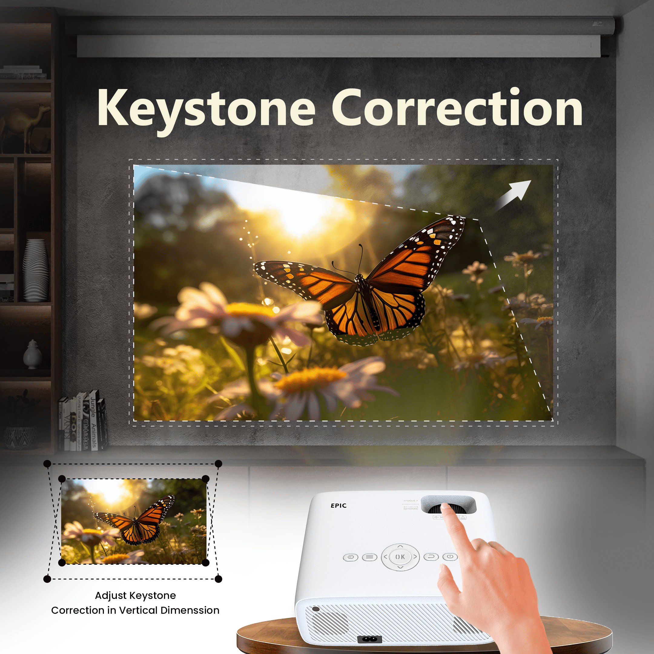 Portable Otek World FHD Projector with 4-inch LED display and versatile inputs like USB2.0, HDMI, and AV.
