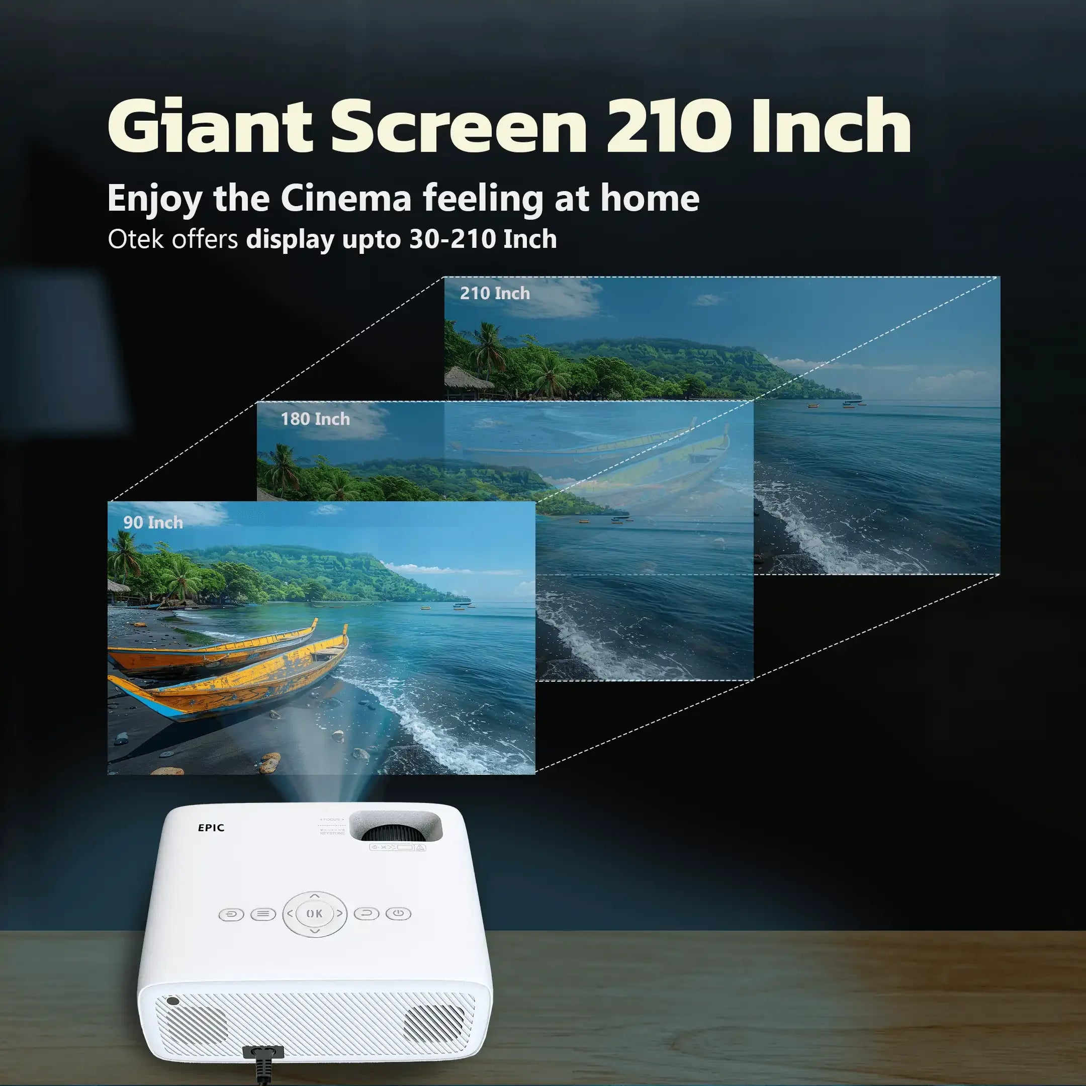 Otek World Epic Smart FHD Projector, ideal for classrooms with 4K compatibility and vibrant 6000 lumens output.