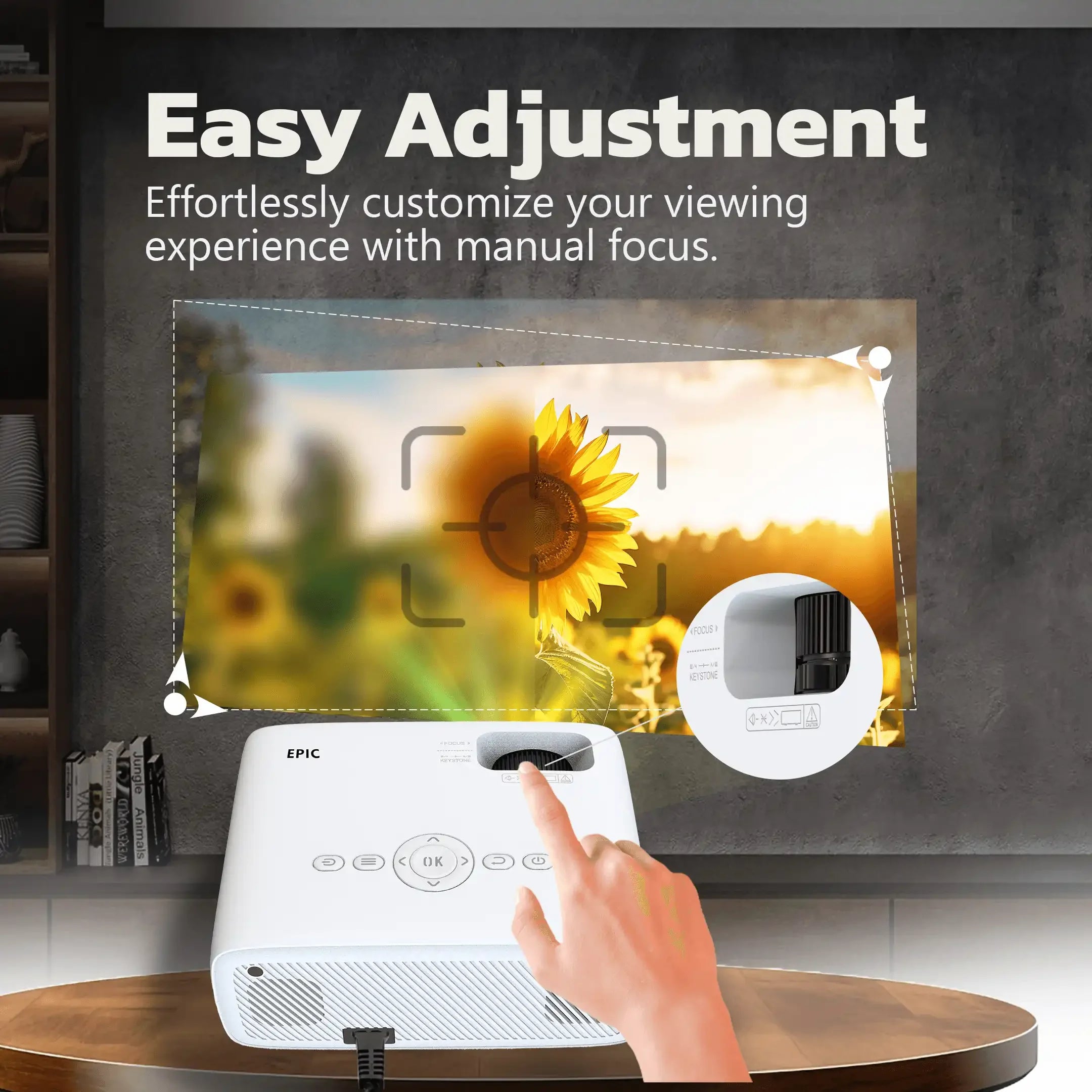 Epic Smart Projector by Otek World offering a large 210-inch display and versatile inputs for offices