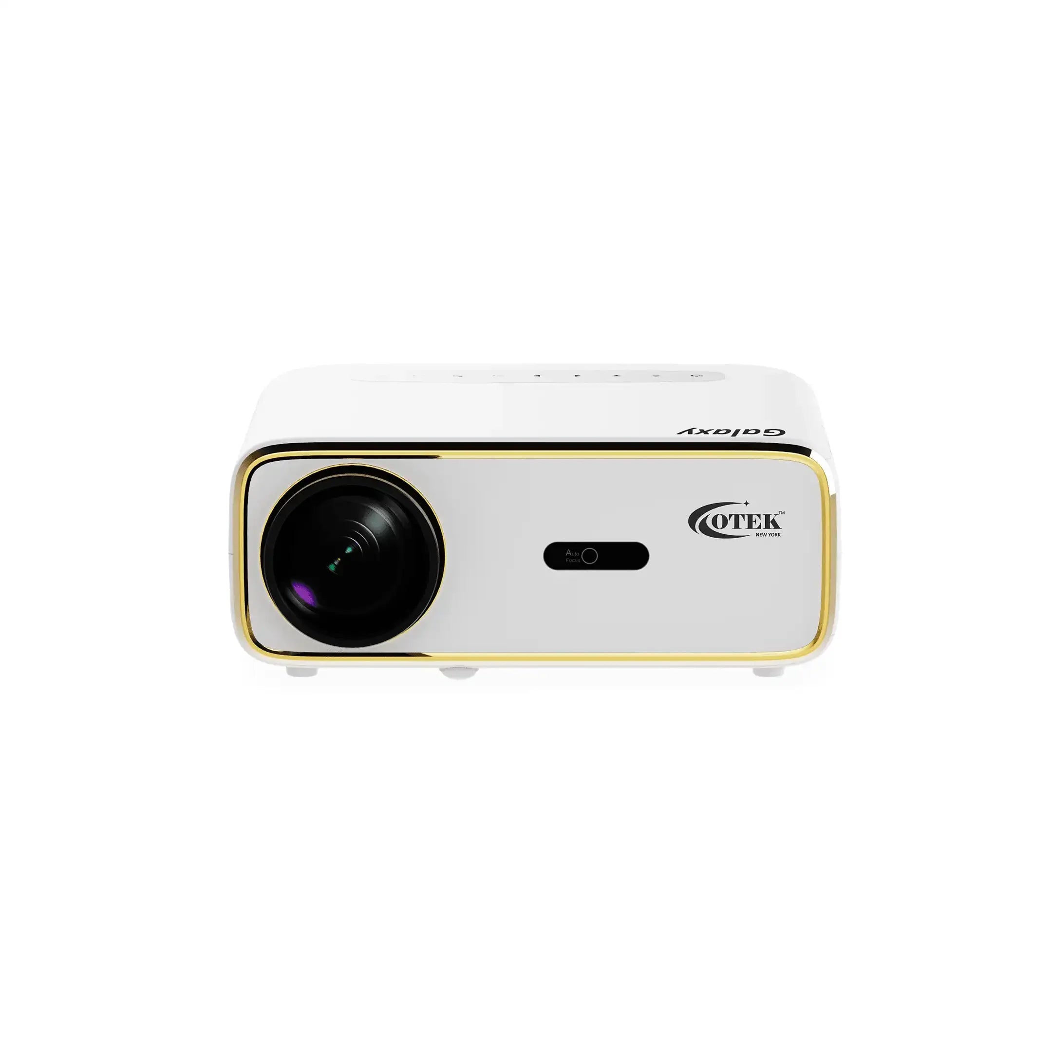 Otek World Galaxy Smart FHD Projector in white, ideal for homes, schools, and offices with 4K support.