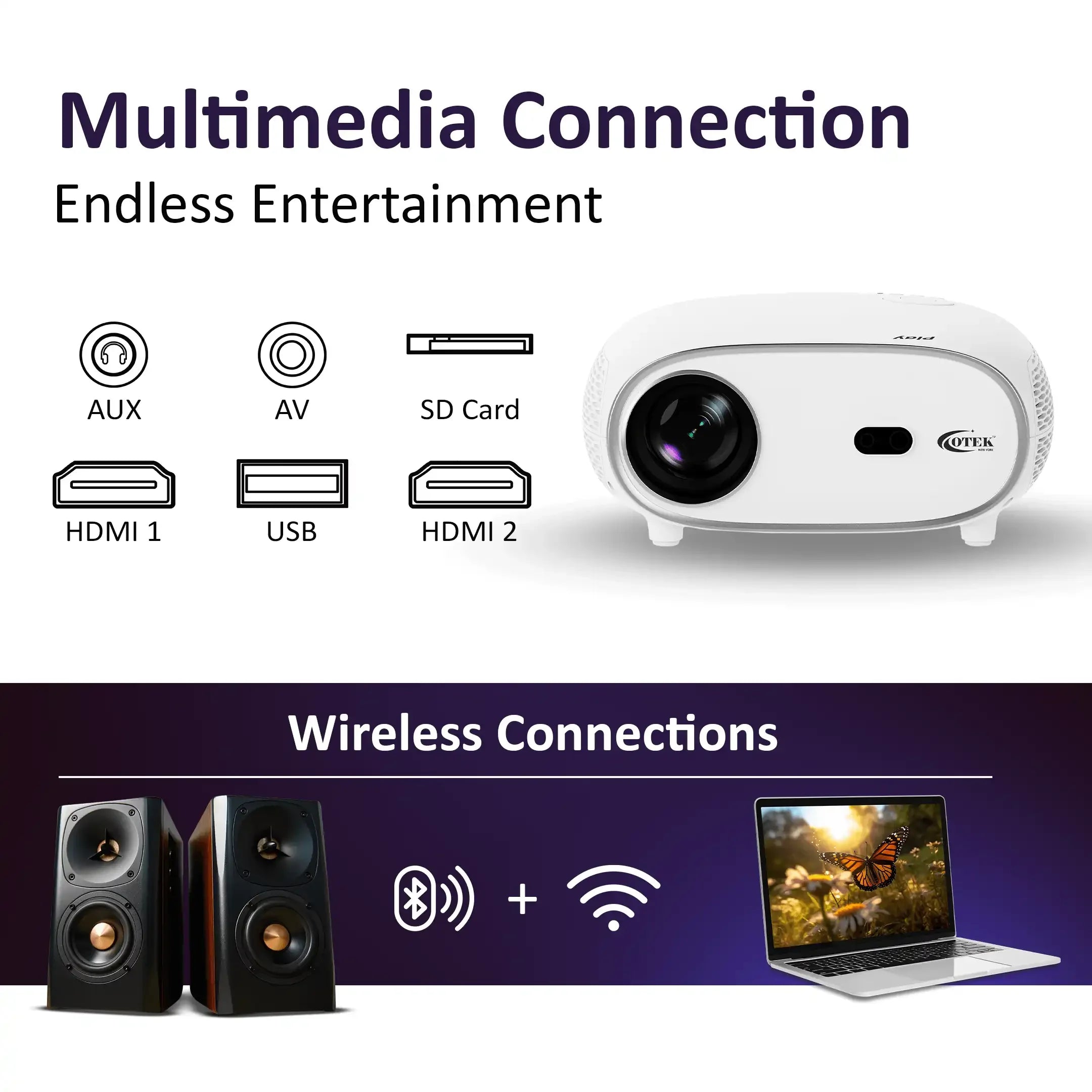 Otek World Play Smart Projector offering Android 13, auto focus, and keystone adjustment for seamless presentations.