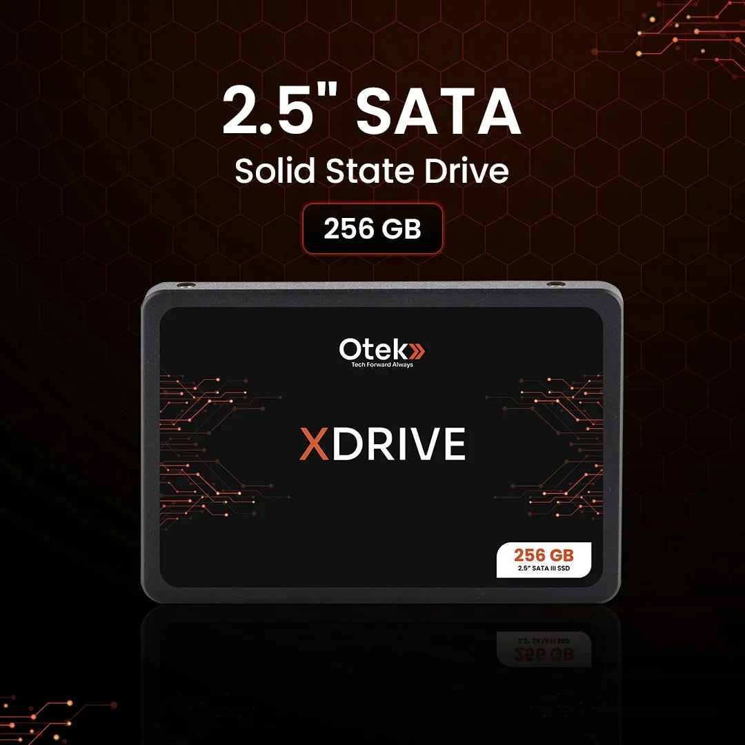 2.5-inch SATA solid state drive, 256GB XDRIVE with black and orange tech design