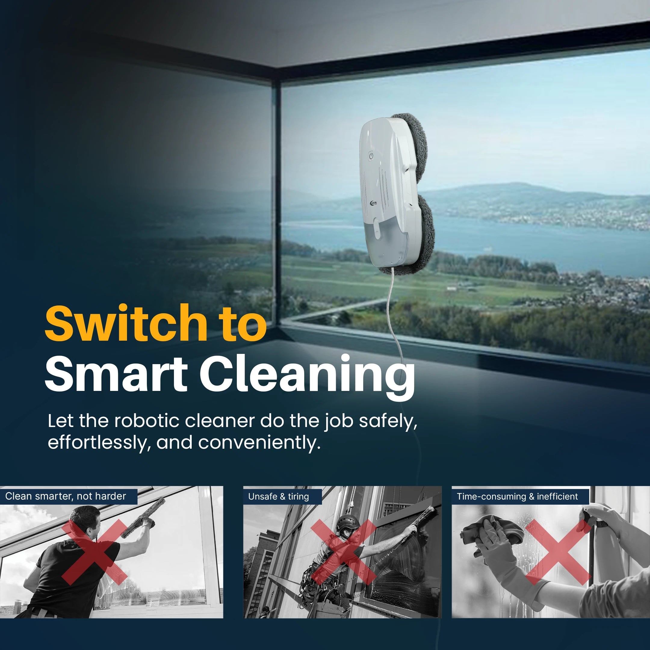 Reliable ShineMate W6 robotic cleaner offering safe, efficient, and streak-free window cleaning.