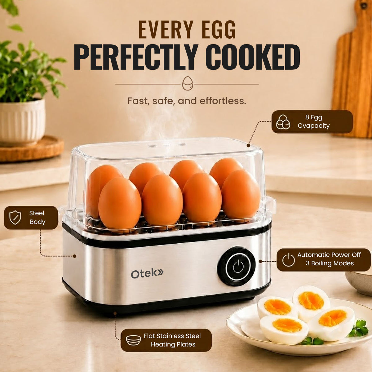 OTEK Quick Boil Pro 8 | Egg Boiler & Poacher