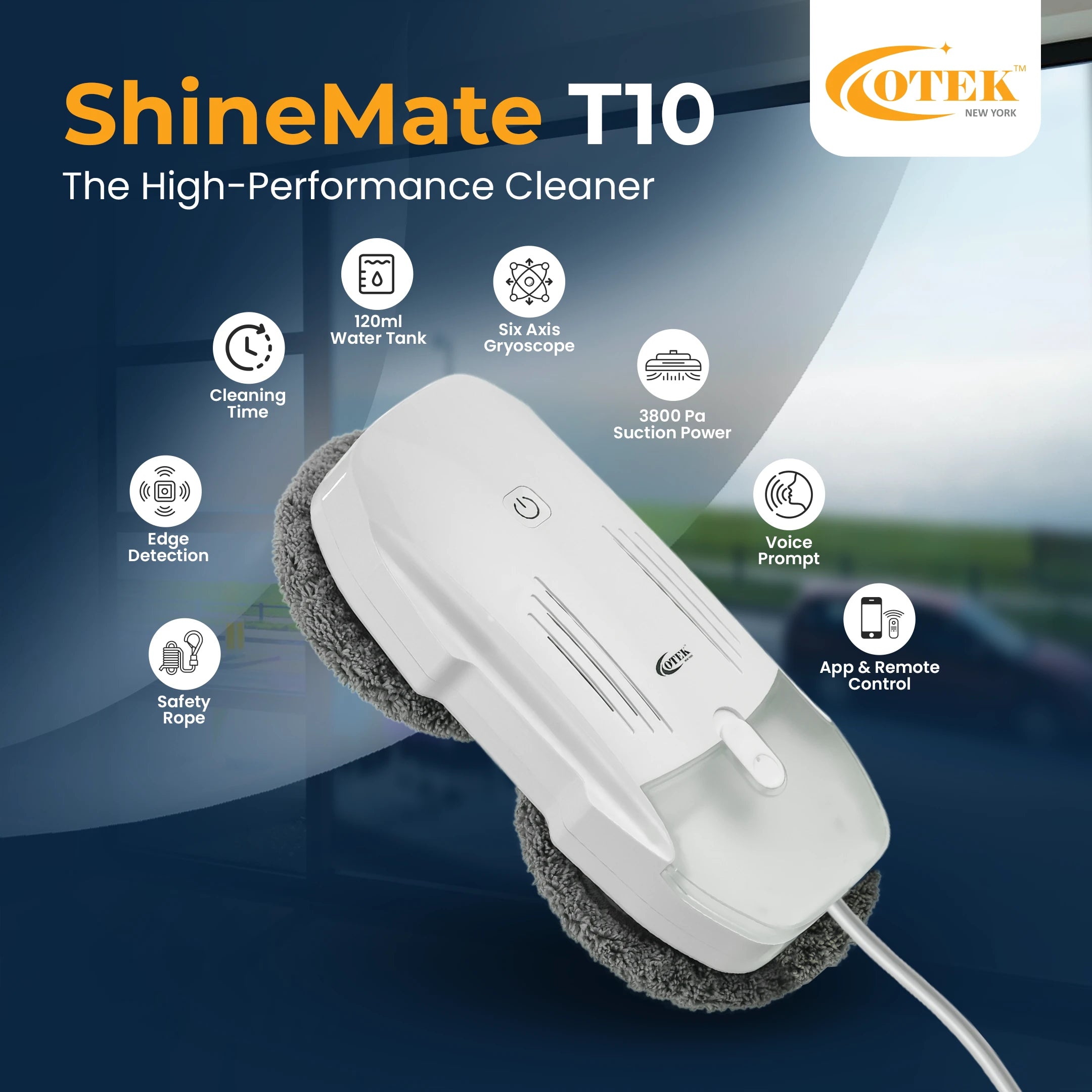 Smart ShineMate W6 window cleaner featuring anti-falling technology and pressure sensors for safety.