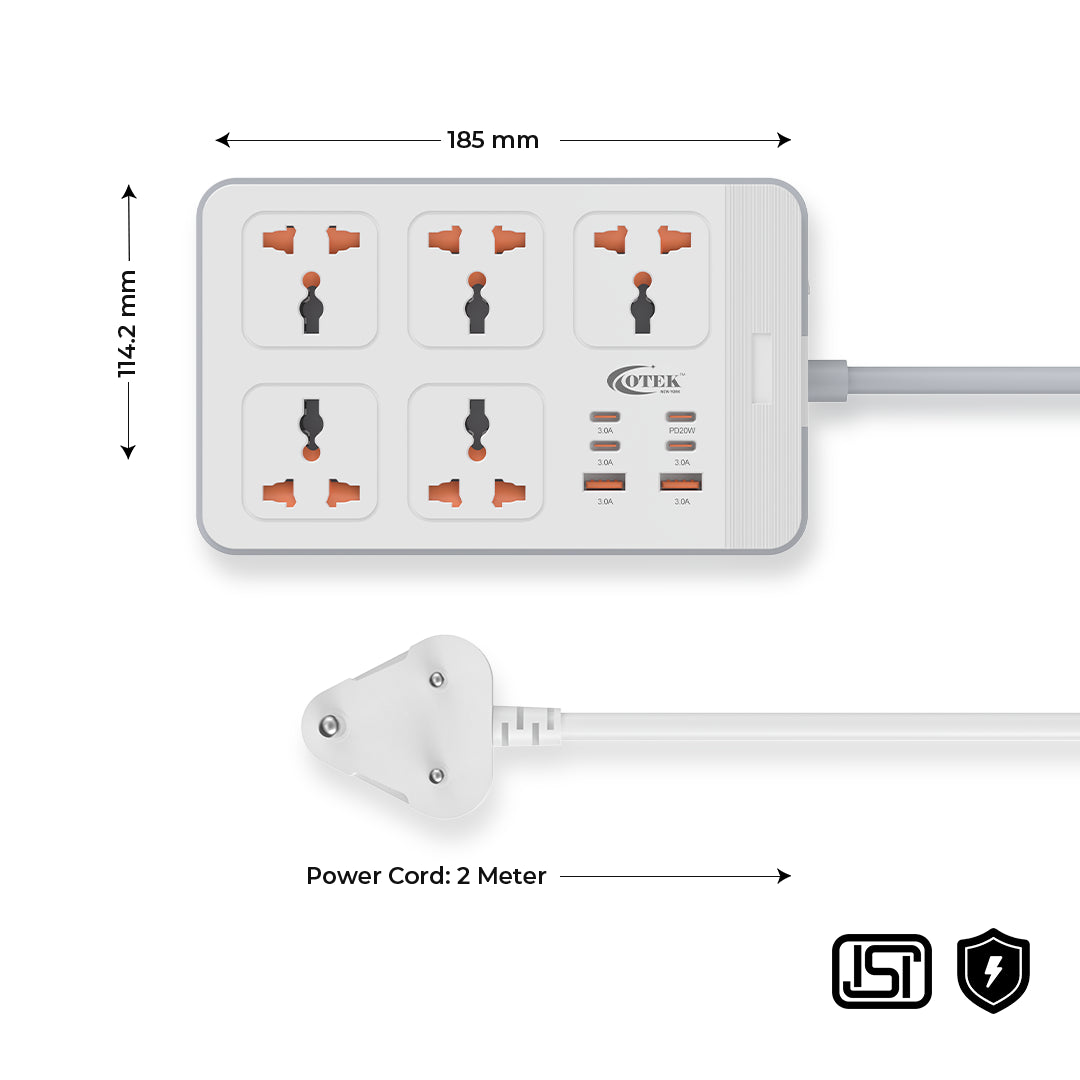Side view of the Otek World VoltSafe 524, highlighting its robust build and the integrated 2-meter long power cord