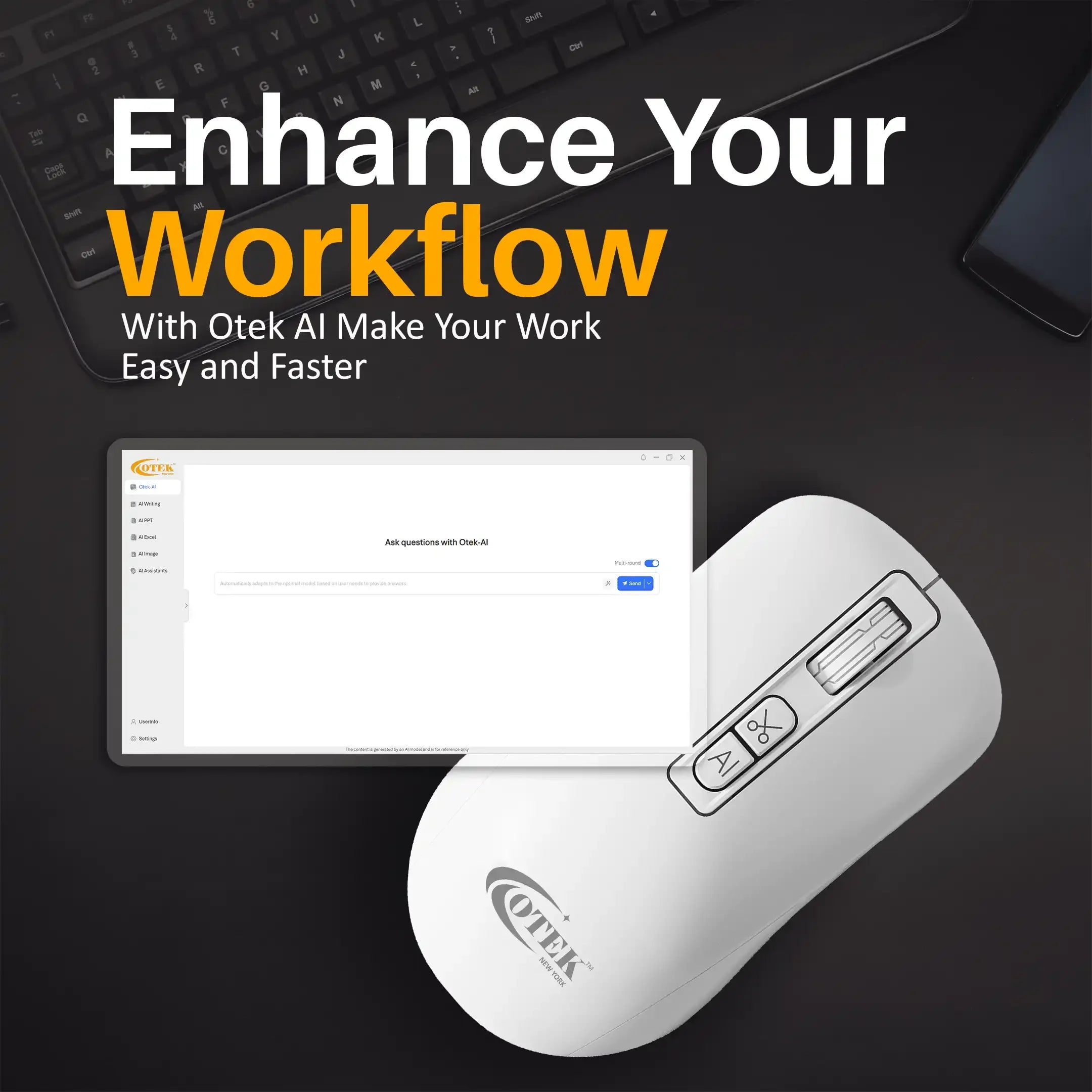 Otek World BM09 AI Mouse with cutting-edge features like OCR, voice recognition, and multi-language support.