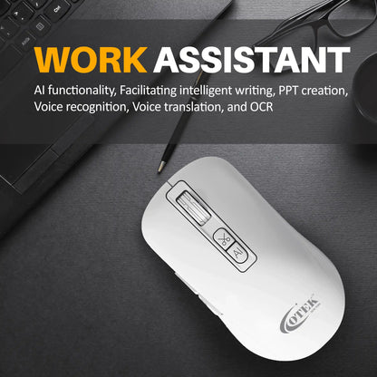 Otek World BM09 AI Mouse in sleek white design, ideal for voice recognition and typing tasks.