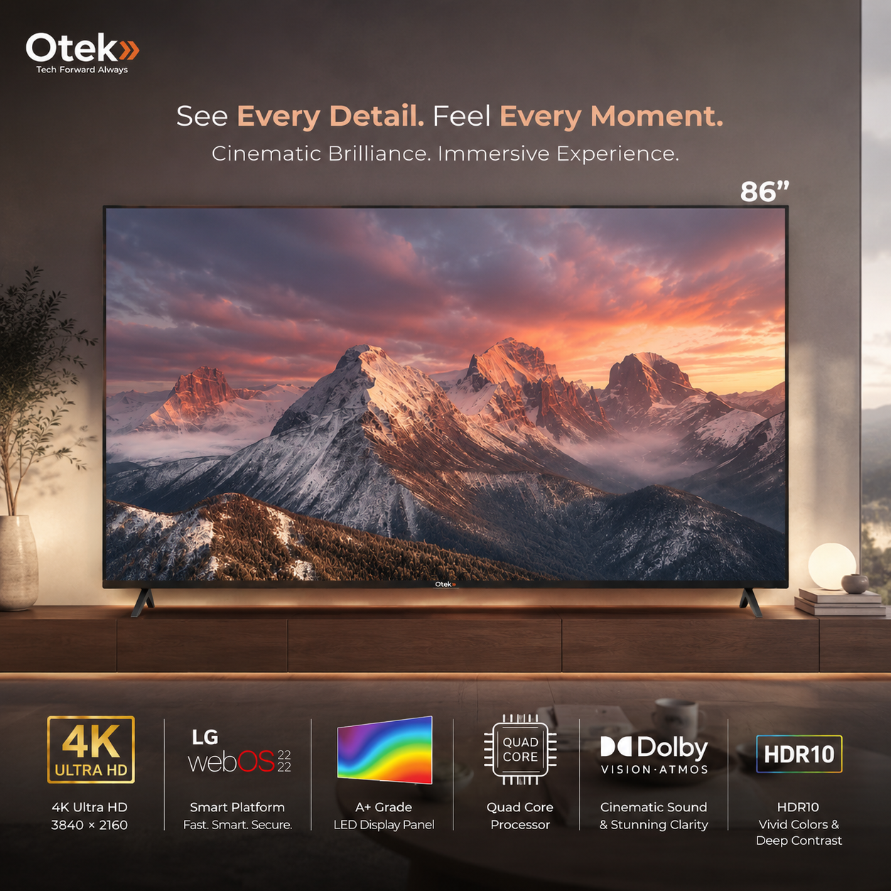 OTEK 75/86/98 Inch Smart 4K UHD LED TV with Web OS