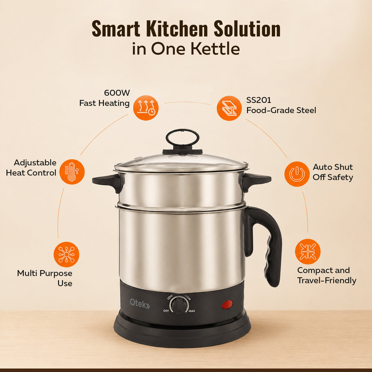 OTEK Multi Chef Kettle 1.2L | Steamer
