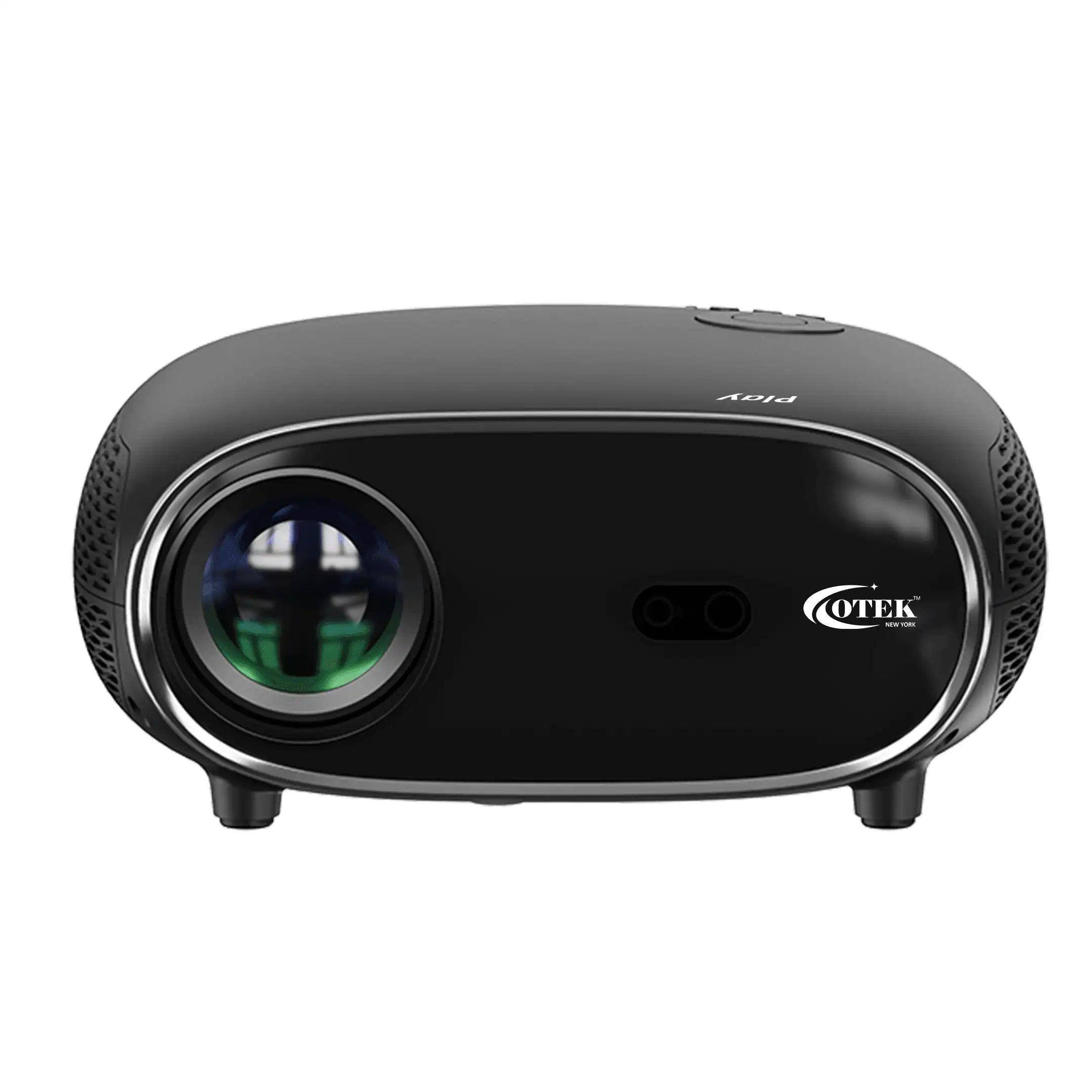Otek World Play Smart FHD Projector in sleek black, delivering 1080P FHD visuals and 4K support for home theaters.
