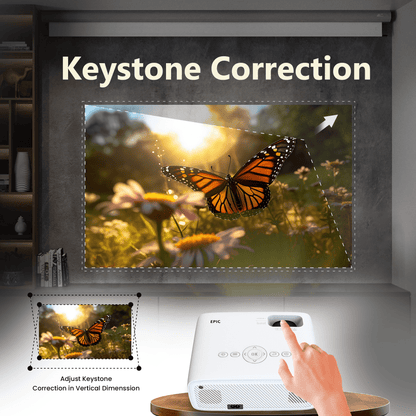 Portable Otek World FHD Projector with 4-inch LED display and versatile inputs like USB2.0, HDMI, and AV.