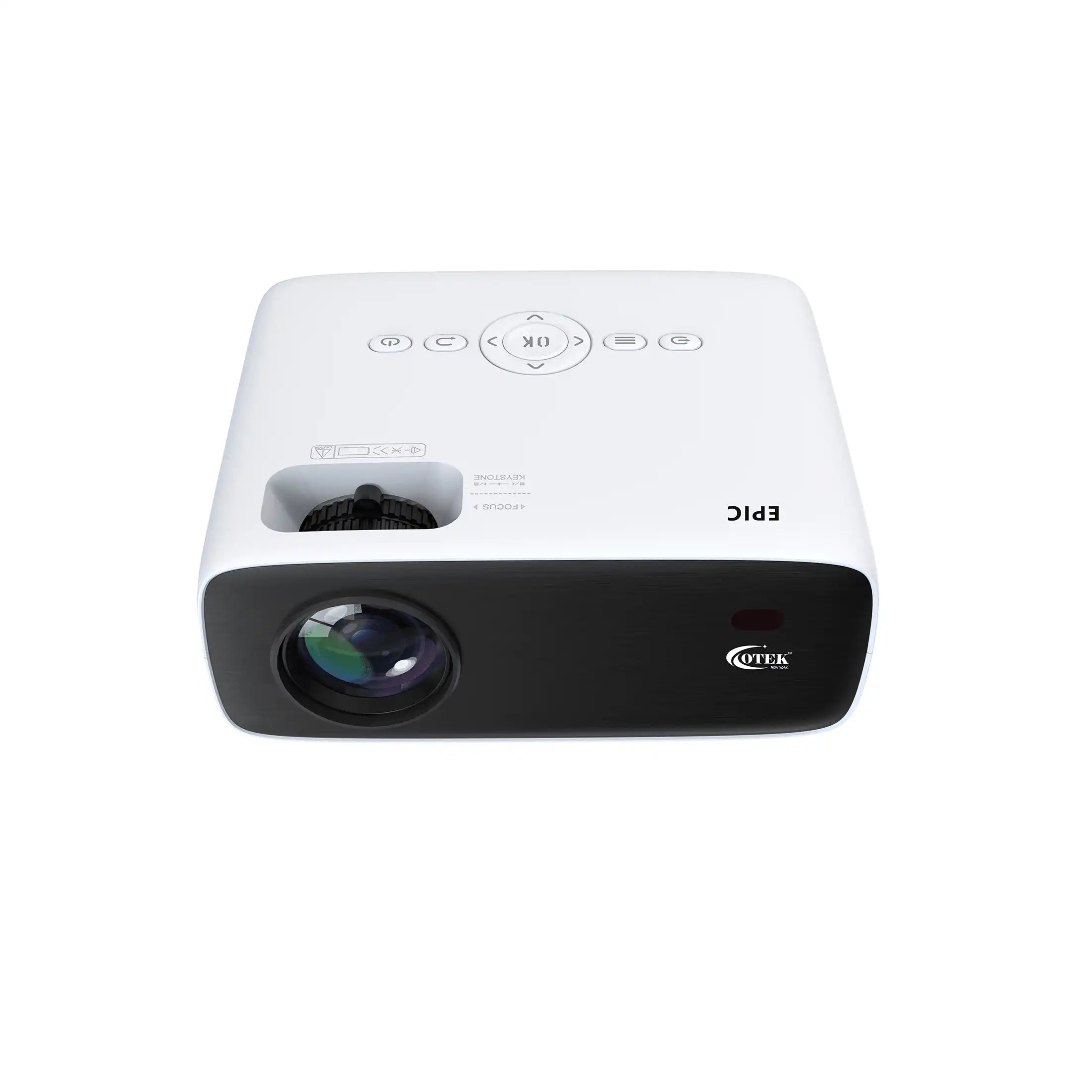 Otek World Epic Smart FHD Projector with 1080P native resolution and 4K support for stunning visuals at home.