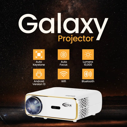 Smart FHD Projector with Android 13, WiFi 6, and Bluetooth connectivity, perfect for office presentations.