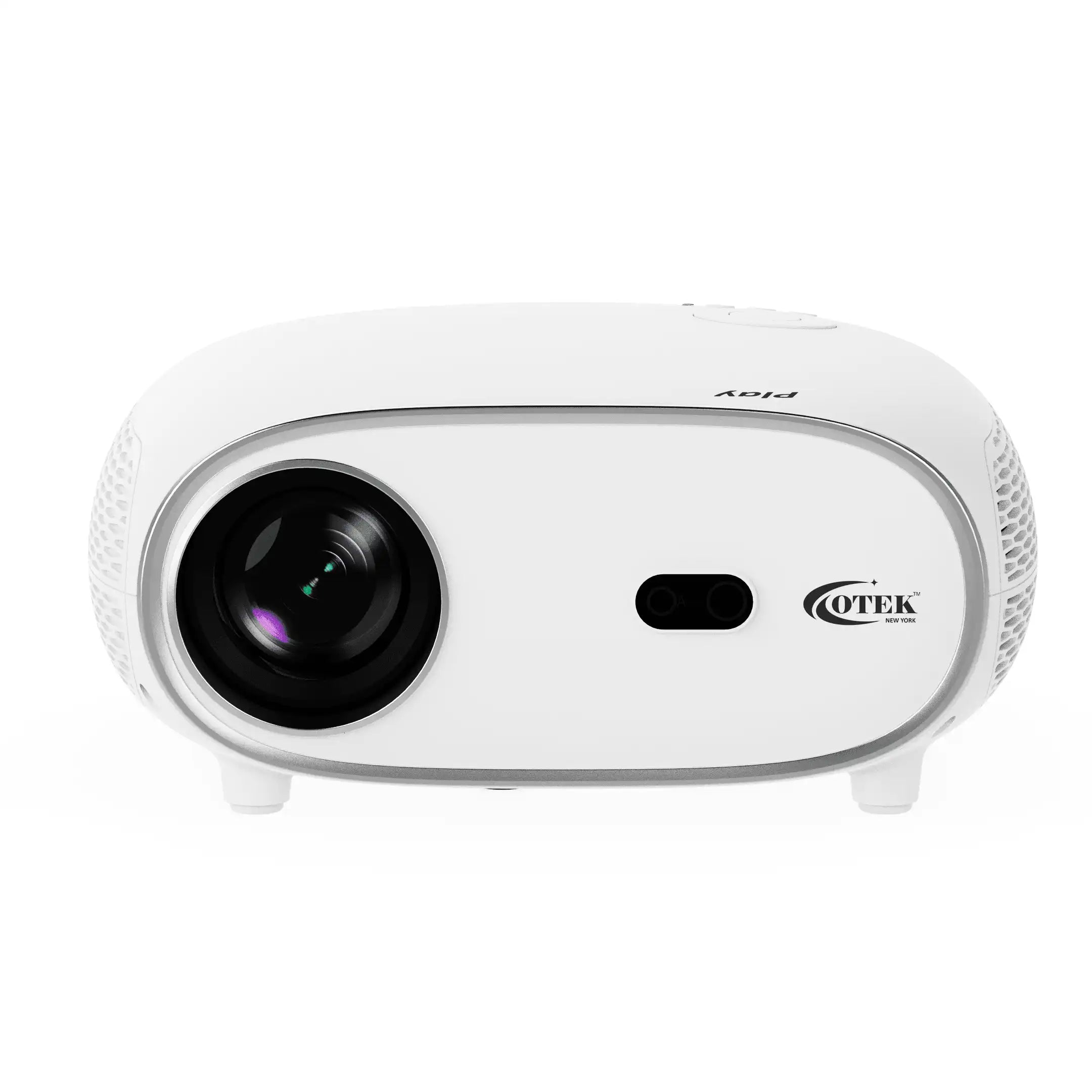 Otek World Play Smart FHD Projector in white, ideal for home theaters with 1080p FHD and 4K support.