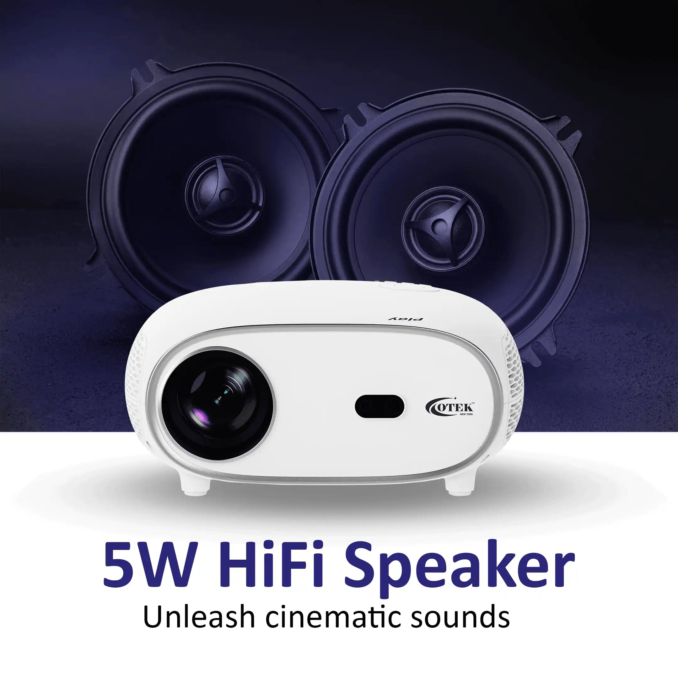 Otek World Smart FHD Projector with Android 13, auto keystone, and premium audio for home and office use.