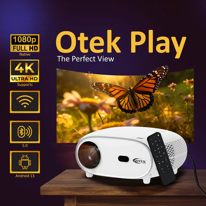 Otek World Play Smart FHD Projector, the best choice for home theaters with 4K support and robust performance.
