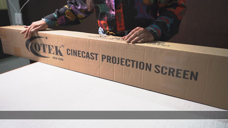 OTEKWORLD CineCast projector screen displaying high-definition visuals with crisp contrast in a dark room
