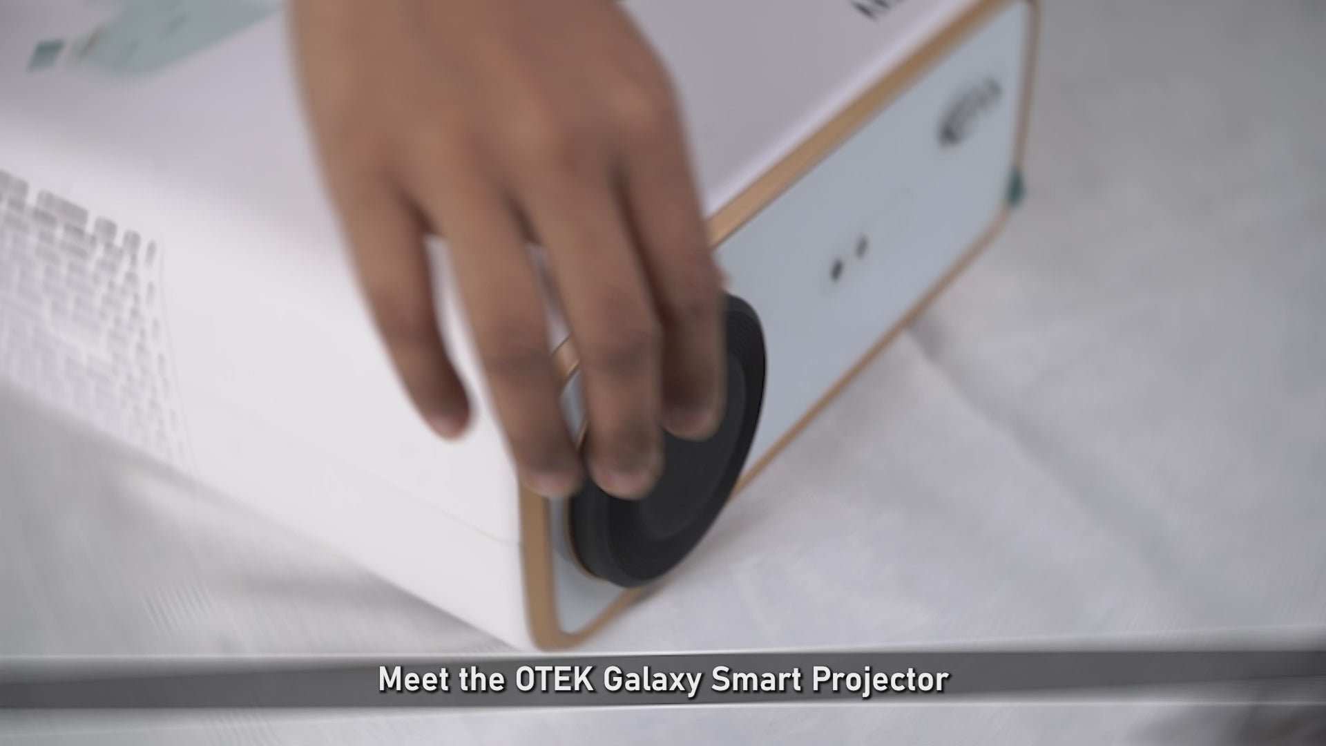 Load video: OTEKWORLD Galaxy Smart Projector displaying vibrant starry night sky on ceiling, creating immersive galaxy effect