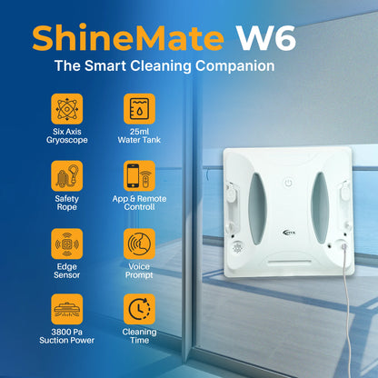 High-performance ShineMate W6 robotic window cleaner with smart navigation technology.